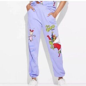 NEW Women's The Grinch Graphic Sweatpants - Deep Periwinkle Small